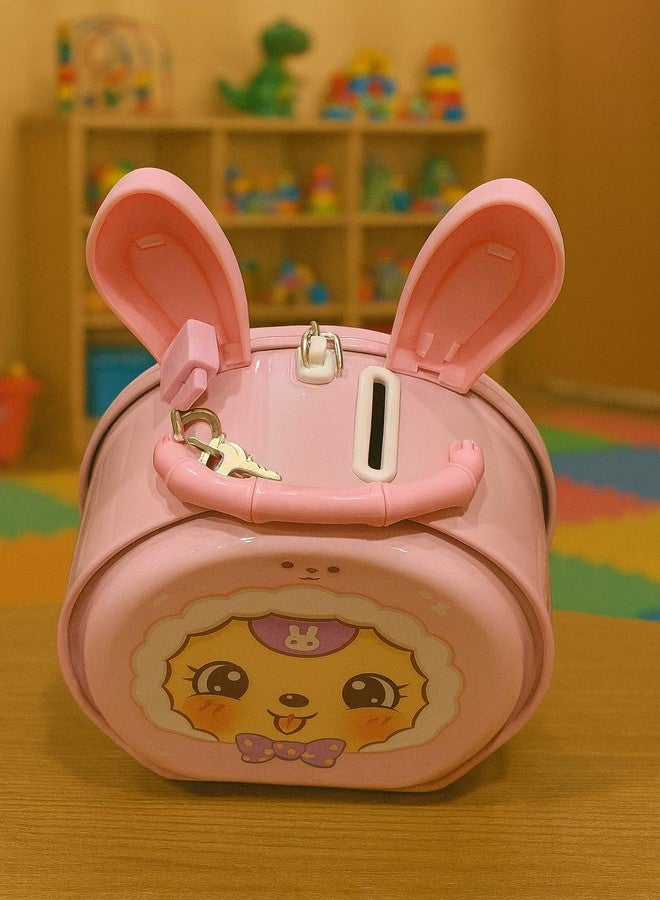 VRT Purple Bunny Piggy Bank, Cartoon Design Money Box with Bow (Pink) - Image 2